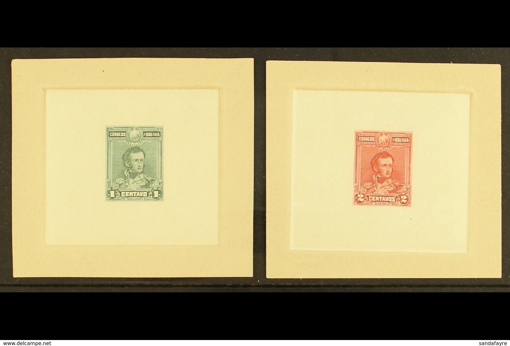 1899 IMPERF DIE PROOFS. 1899 Antonio Jose De Sucre 1c & 2c Issues (Scott 62/63, SG 92/93) On Thin Papers And Attached To - Bolivië
