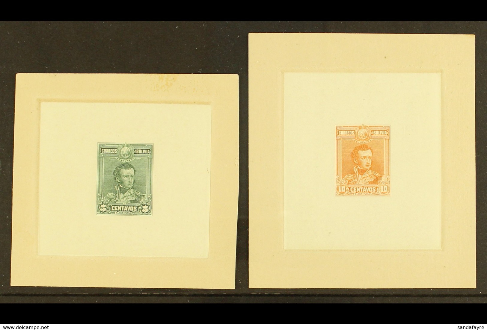 1899 IMPERF DIE PROOFS. 1899 Antonio Jose De Sucre 5c & 10c Issues (Scott 64/65, SG 94 & 96) On Thin Papers And Attached - Bolivia