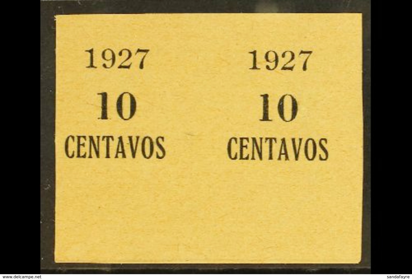 1927 IMPERF PROOF PAIR OF SURCHARGE For The 10c On 24c Surcharge (Scott 162, SG 193) Printed On Ungummed Buff Paper, Unh - Bolivië