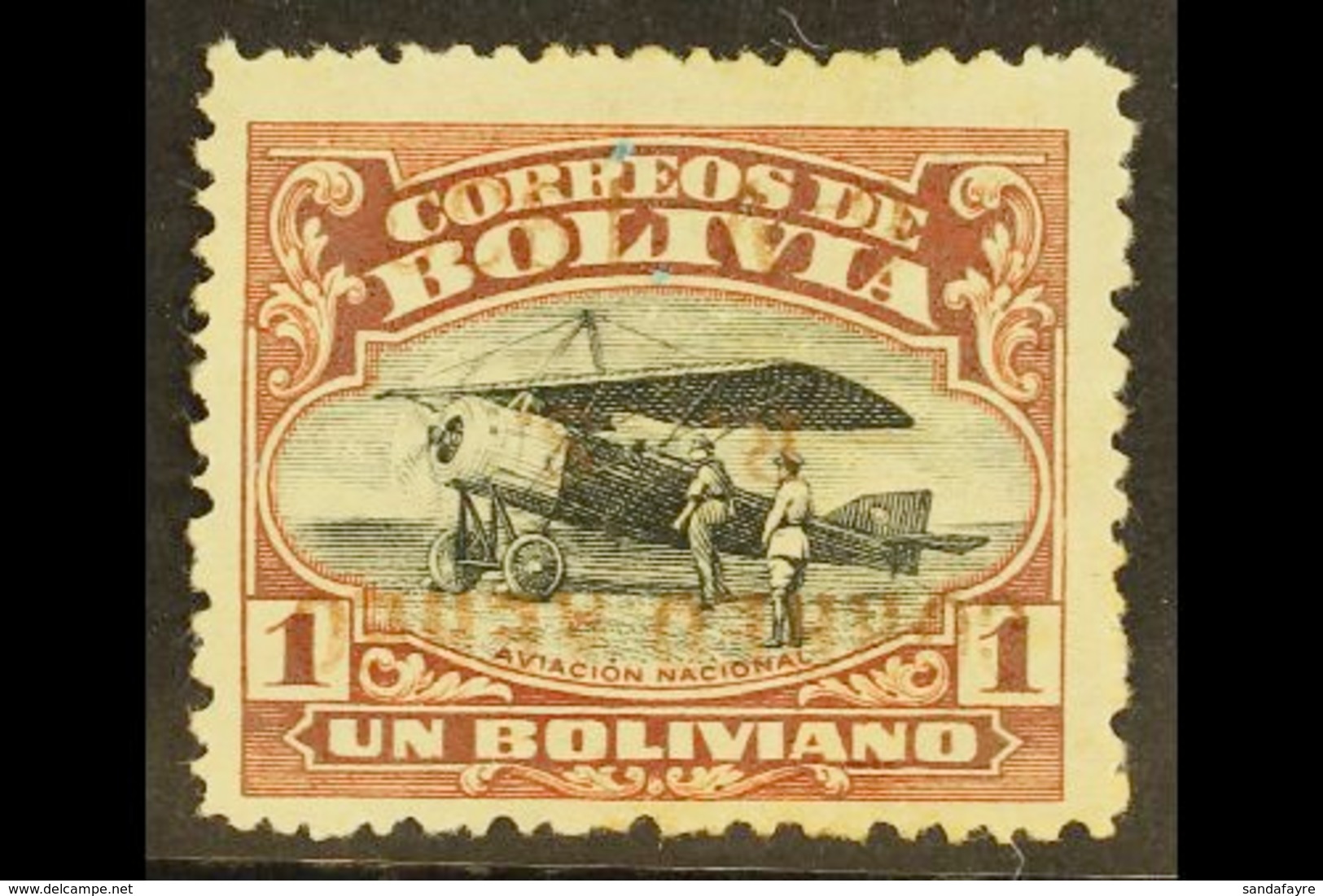 1930 1b Red-brown & Black Air Zeppelin "Correo Aereo" INVERTED OVERPRINT Variety, Scott C18a, Fine Mint, Rather Weak Ove - Bolivia