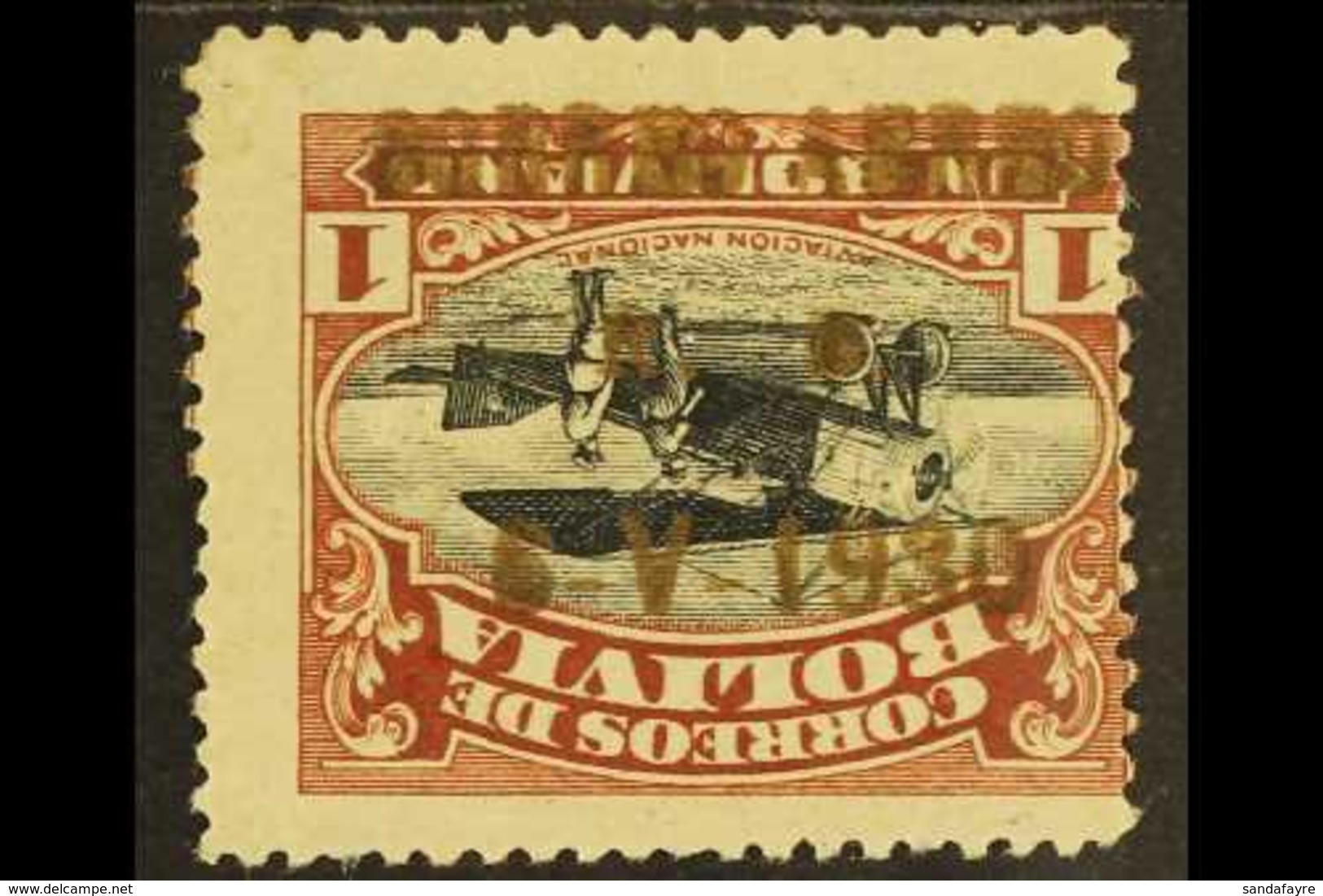 1930 1b Red-brown Air With The Graf Zeppelin "CORREO AEREO / R. S. / 6-V- 1930" Overprint In Gold INVERTED Variety, Sana - Bolivië