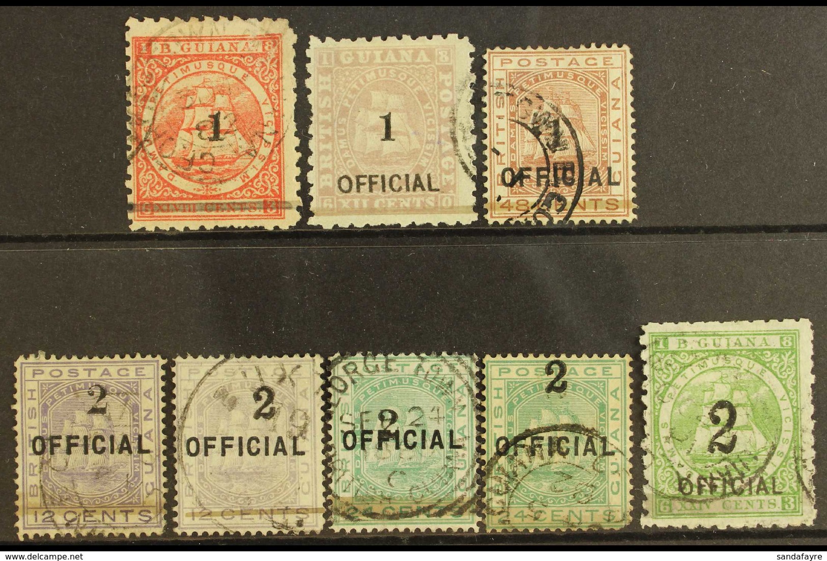 1881 (28 Dec) Complete Basic Set Of Surcharges, SG 152/9, 2 On 24c Emerald-green (SG 158) Has A Rounded Corner Perf, Oth - Brits-Guiana (...-1966)
