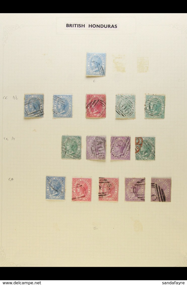 1865-1951 FINE USED COLLECTION On Leaves, Inc 1865 1d, 1872-79 Perf 12½ 1d (x2), 6d & 1s (x2) And Perf 14 To 1s (x2) Sha - Brits-Honduras (...-1970)