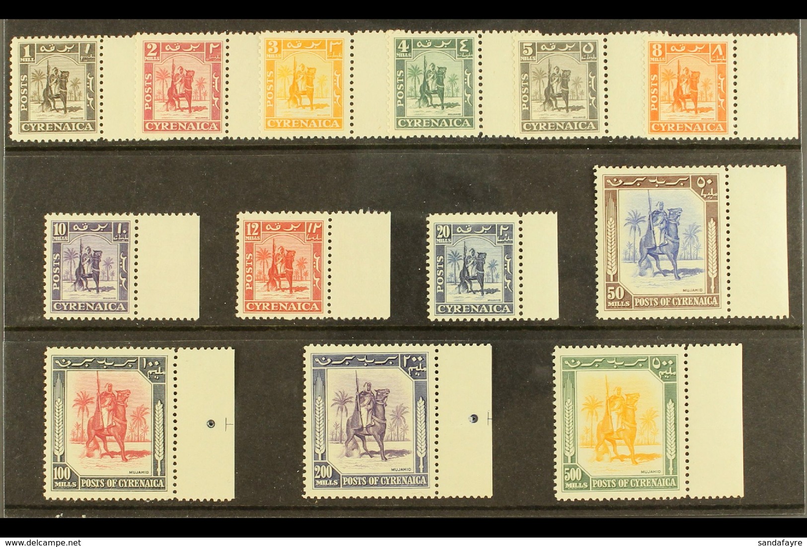 CYRENAICA 1950 "Mounted Warrior" Definitives Complete Set, SG 136/48, Very Fine Never Hinged Mint Matching Marginal Exam - Italian Eastern Africa