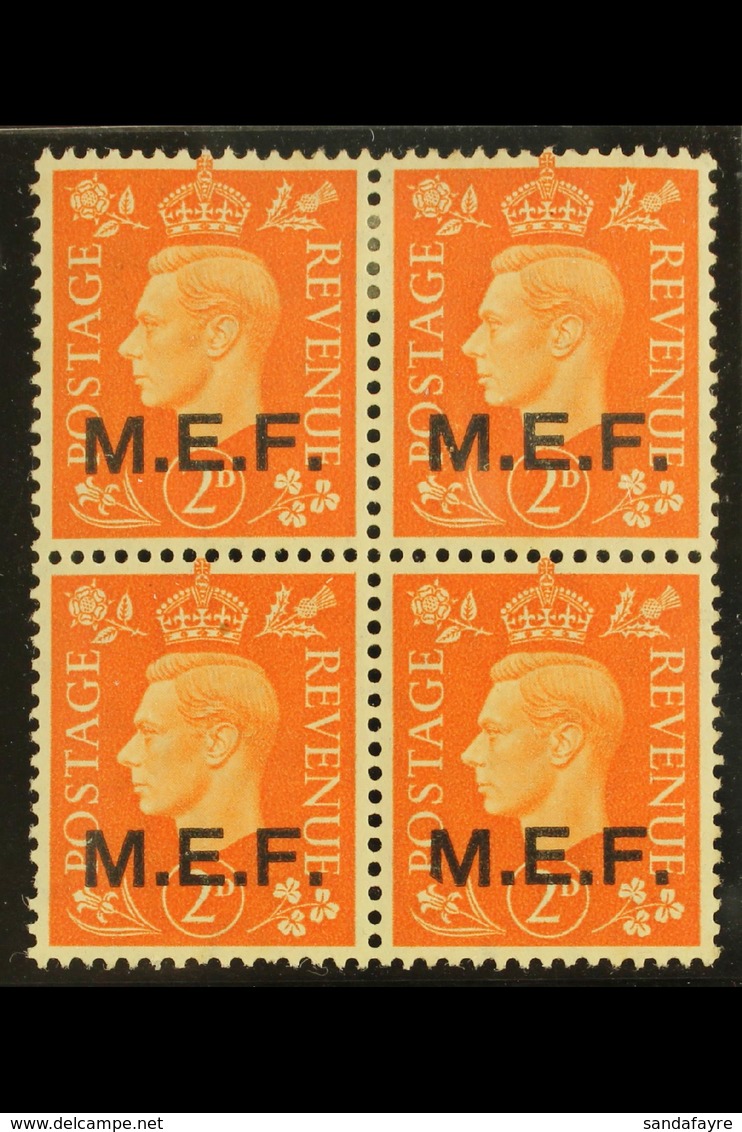 MIDDLE EAST FORCES 1942 2d Orange, SG M2, Very Fine Mint Block Of Four Including Sliced "M" Variety, SG M2a, The Variety - Italian Eastern Africa