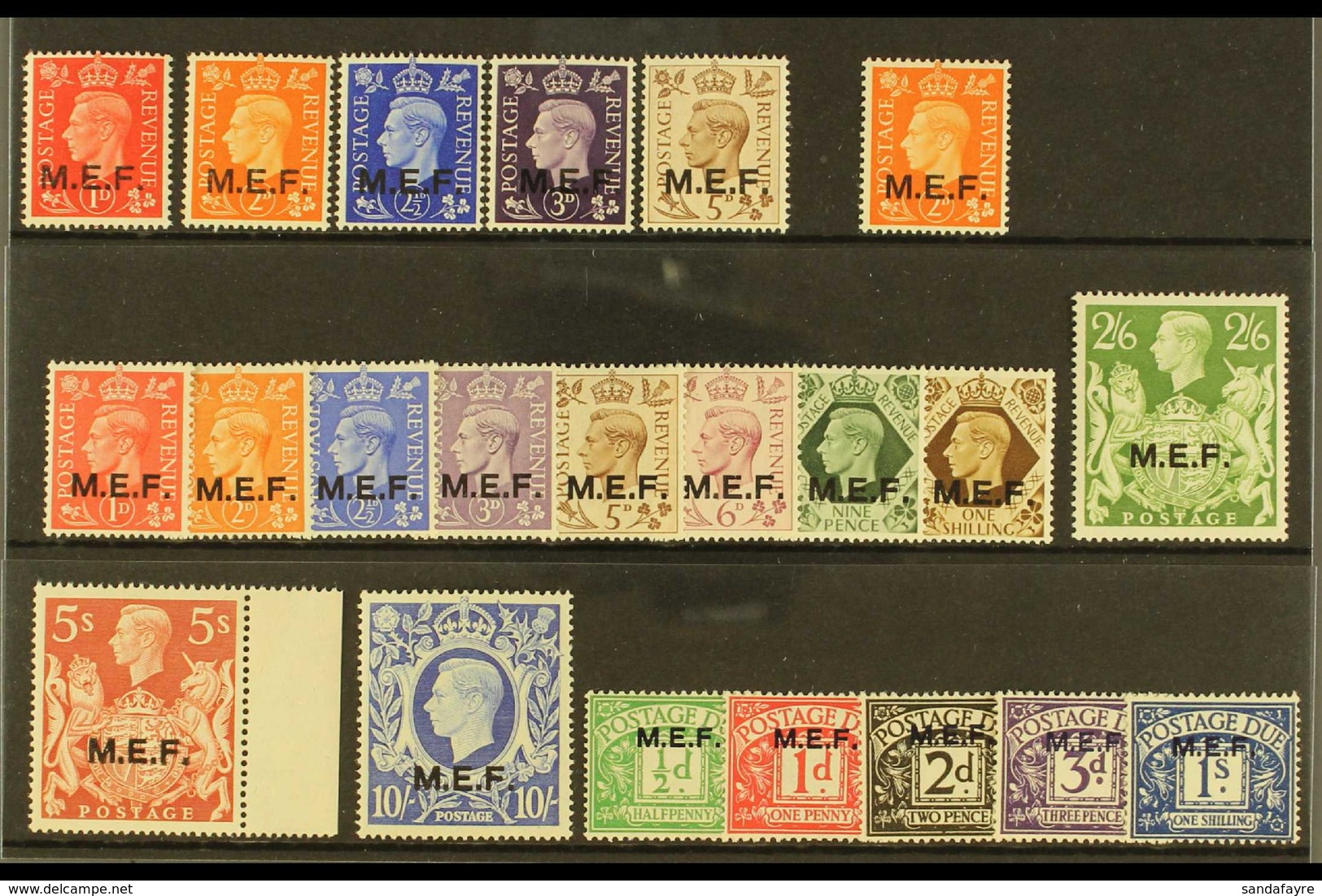 MIDDLE EAST FORCES 1942-47 FINE MINT COLLECTION On A Stock Card That Includes 1942 "Type I" Opt'd Set, "Type II" Opt'd 2 - Italian Eastern Africa