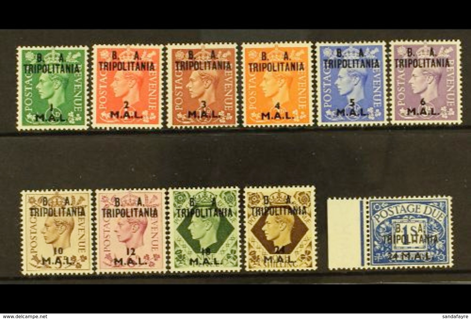 TRIPOLITANIA 1950 "B.A." Set To 24L On 1s (SG T14/23), Plus 24L On 1s Postage Due (SG TD10), Very Fine Mint. (11 Stamps) - Italian Eastern Africa