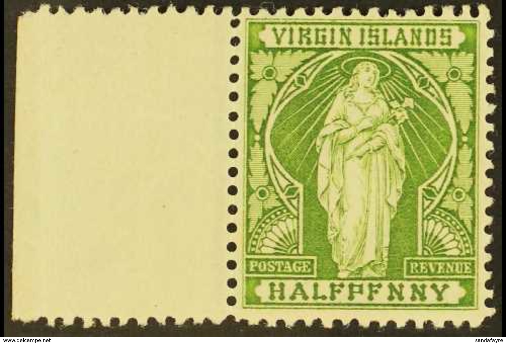 1899 ½d Yellow Green, Left Marginal Example With Variety "HALFPFNNY", SG 43a, Never Hinged Mint. For More Images, Please - British Virgin Islands