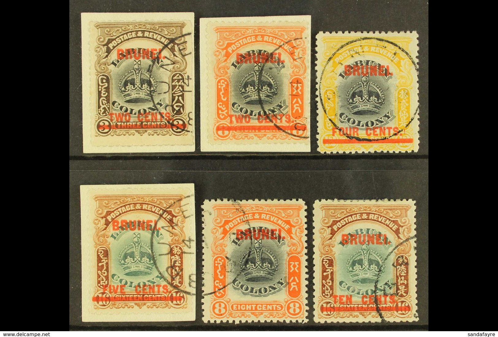 1906 Overprinted 2c On 3c, 2c On 8c, 4c On 12c, 5c On 16c, 8c And 10c On 16c, Between SG 12/18, Fine Cds Used. (6) For M - Brunei (...-1984)