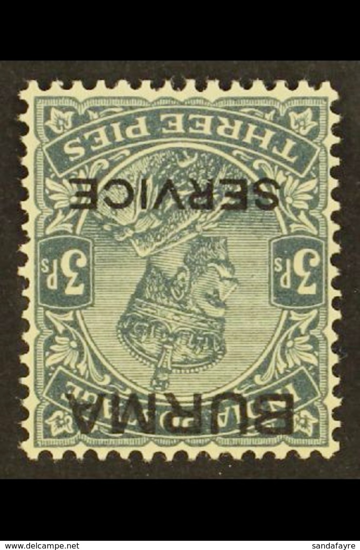 1937 Official 3p Slate, Watermark Inverted, SG O1w, Very Fine Mint. For More Images, Please Visit Http://www.sandafayre. - Birma (...-1947)