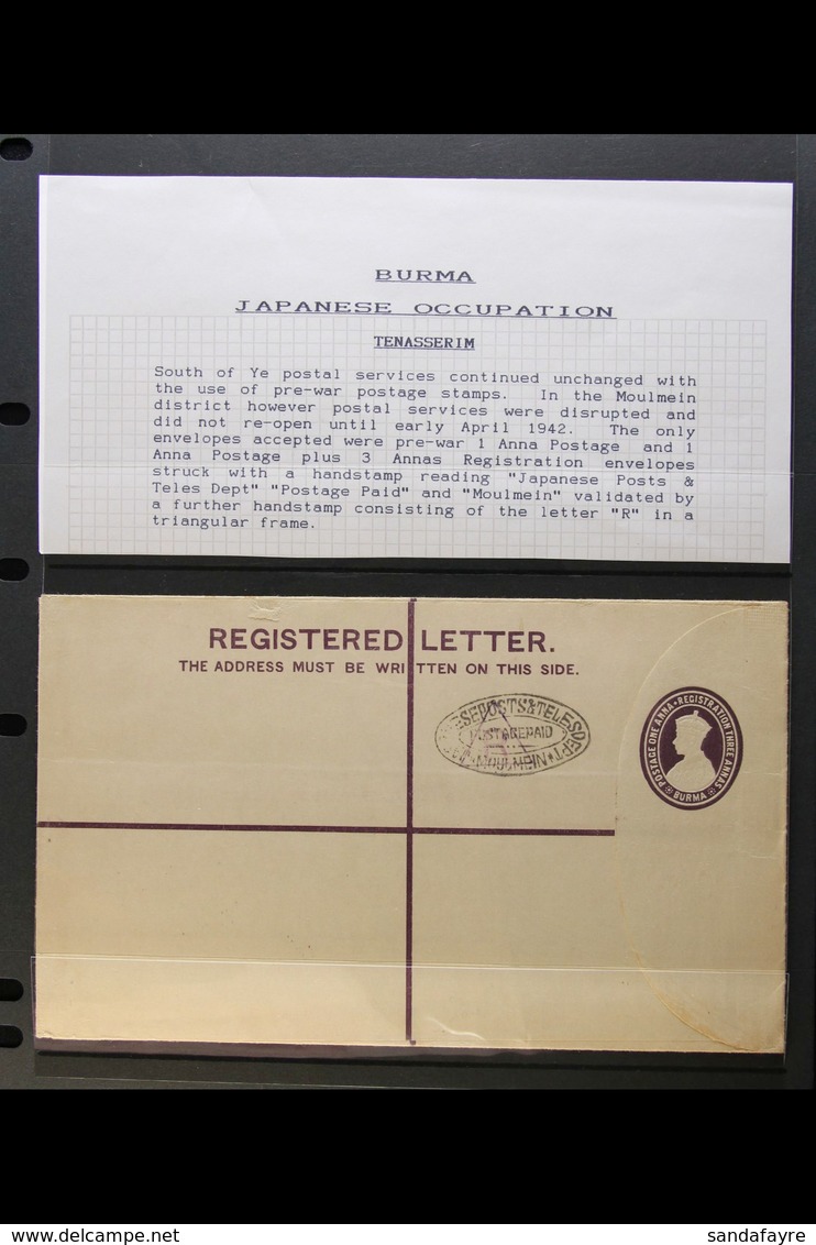 JAPANESE OCCUPATION - TENASSERIM 1942 1a+3a Revalidated, Registered Stationery Envelope, H&G C1, Unused Bearing Oval Han - Birma (...-1947)