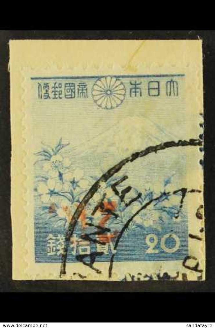 JAPANESE OCCUPATION 1942 2R On 20s Ultra, Mt Fuji, Variety "Red Surcharge Inverted", SG J55e, Superb Used On Piece. For  - Burma (...-1947)