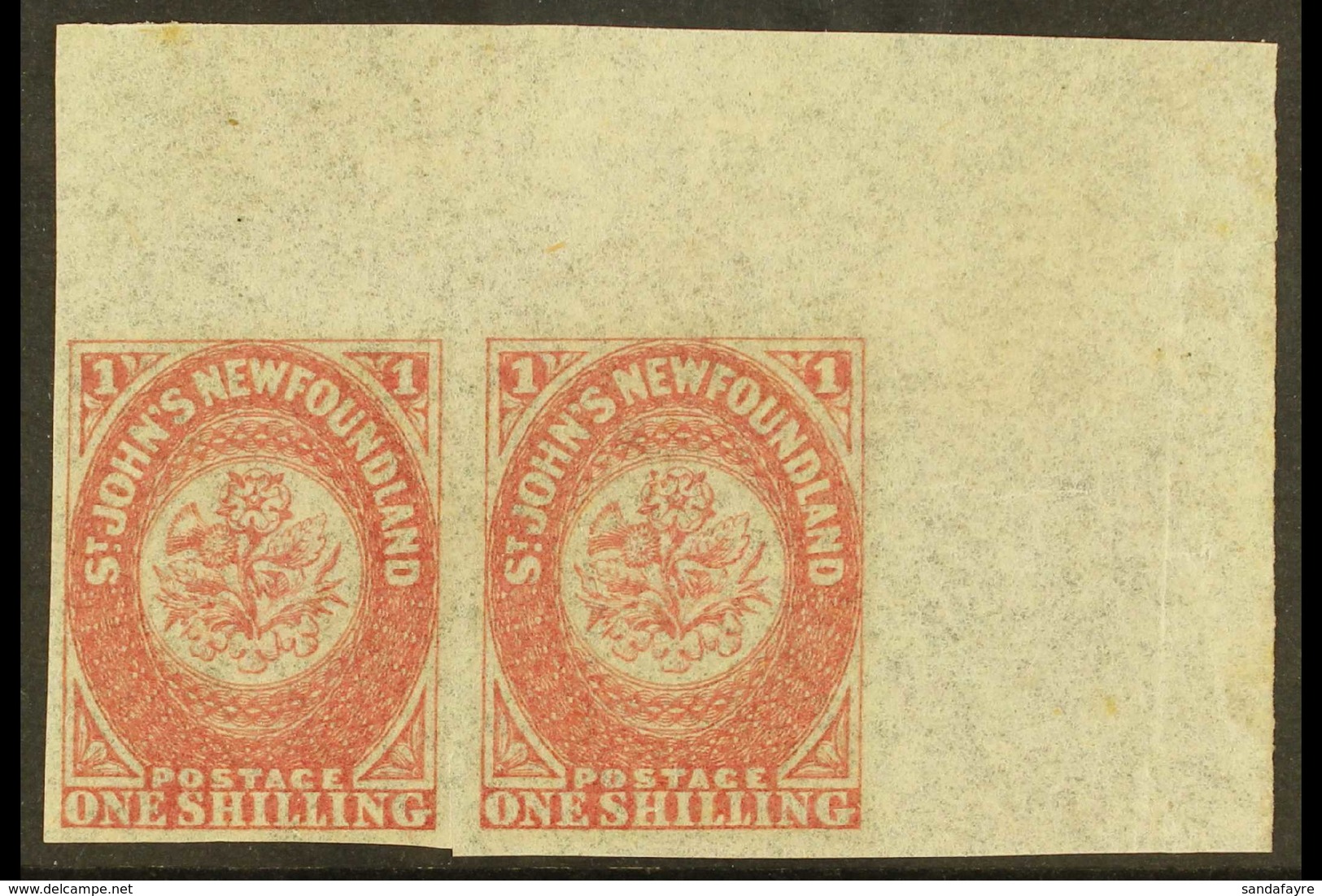 1862 1s Rose Lake, SG 23, Top Right Corner Pair, Very Fine Mint. (2 Stamps) For More Images, Please Visit Http://www.san - Andere & Zonder Classificatie