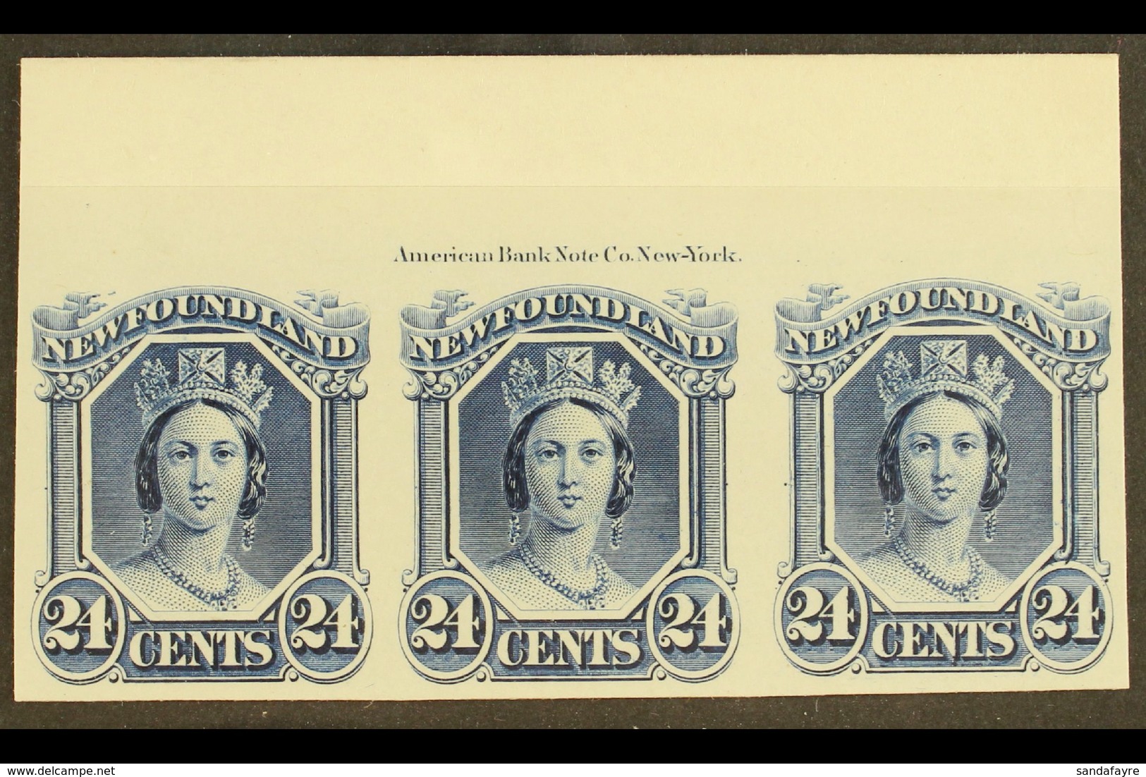 1865 24c Blue Plate Proof On Card, Imprint Strip Of 3, Uni 31Pi, Very Fine And Fresh. For More Images, Please Visit Http - Other & Unclassified