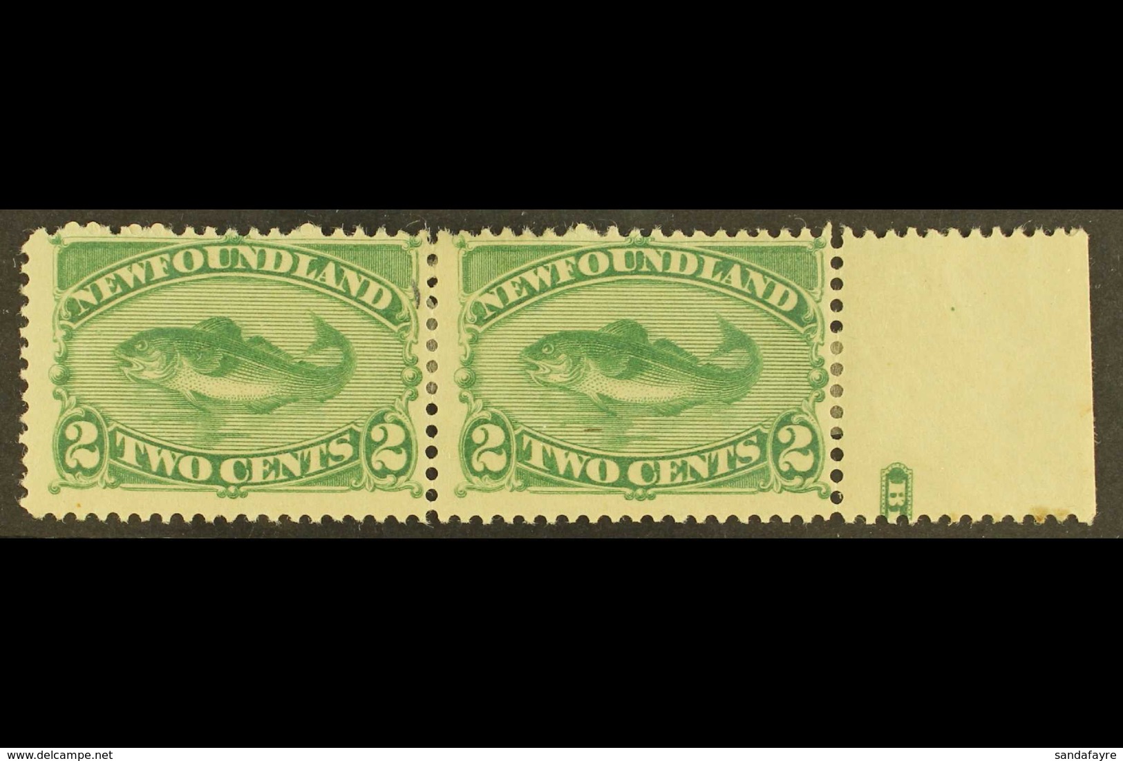 1896 2c Green Cod Fish Re-issue, SG 64, Very Fine Marginal Mint Pair (one With Tiny Hinge Thin Spot). For More Images, P - Other & Unclassified