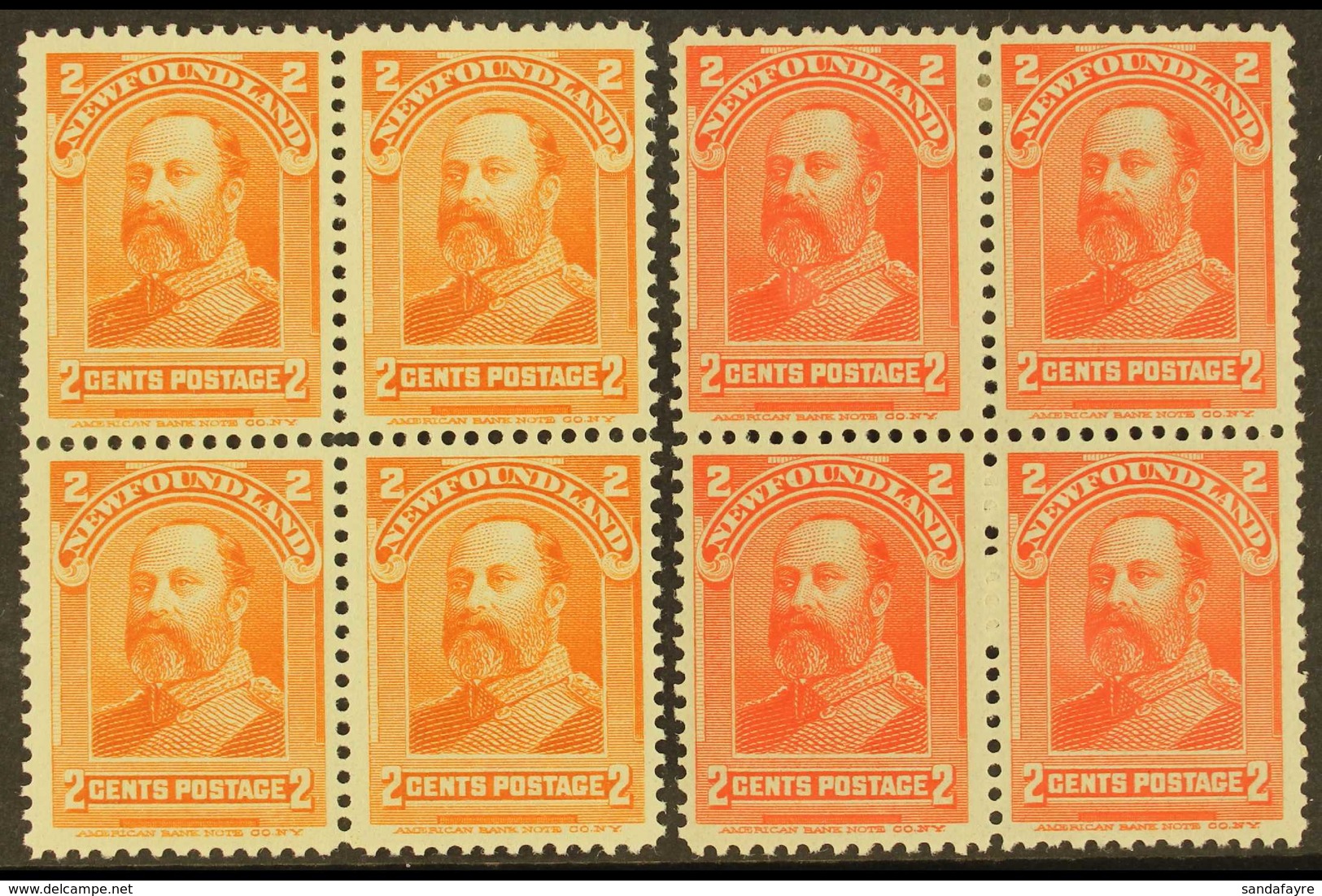 1897-98 King Edward VII 2c Orange, SG 86, Fine Nhm Block Of Four, 2c Scarlet, SG 87, Fine Mint Block Of Four With Two Nh - Other & Unclassified