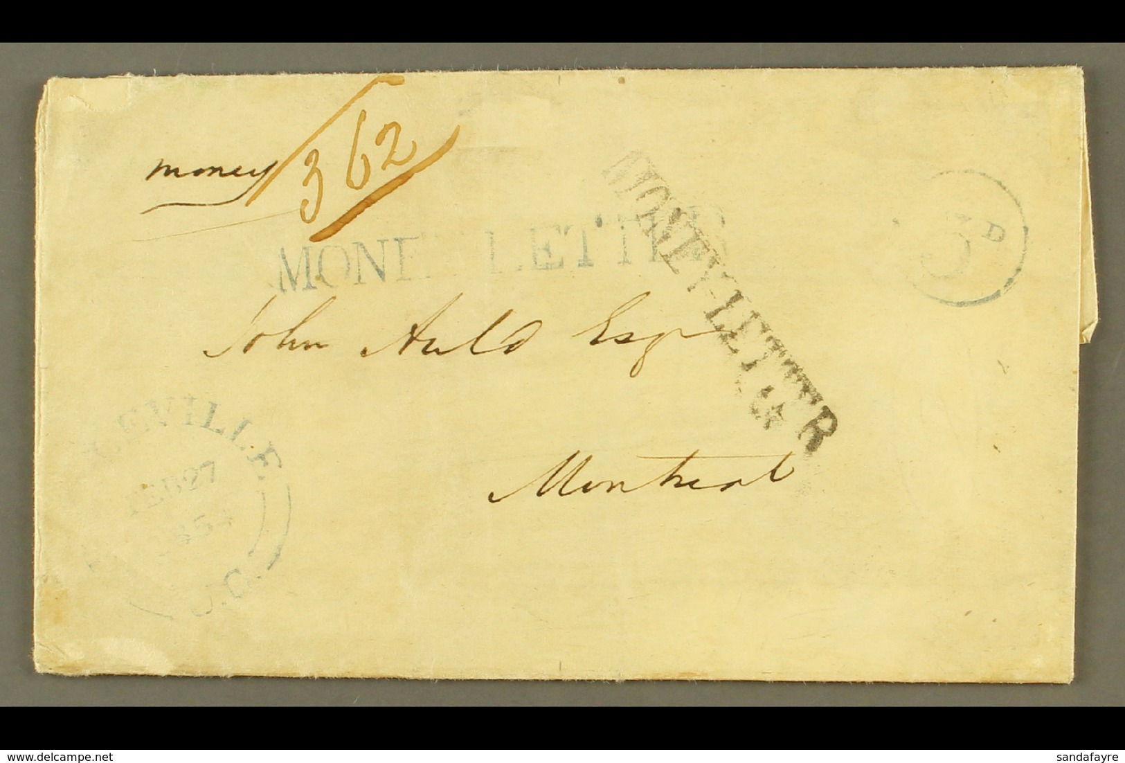 1854 (27 Feb) Stampless Entire Letter Endorsed "money" With "362" Number Alongside Plus Bearing Two (different Types) St - Andere & Zonder Classificatie