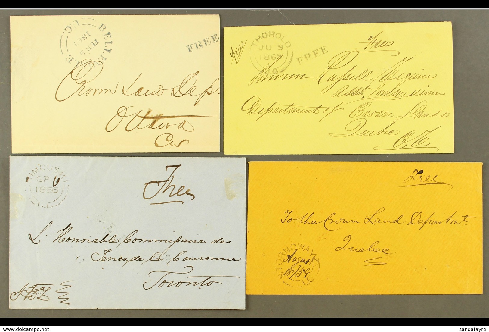 1856-1867 FREE MAIL. An Interesting Group Of Stampless Covers Mostly Addressed To Various Crown Land Offices, Bearing Va - Andere & Zonder Classificatie