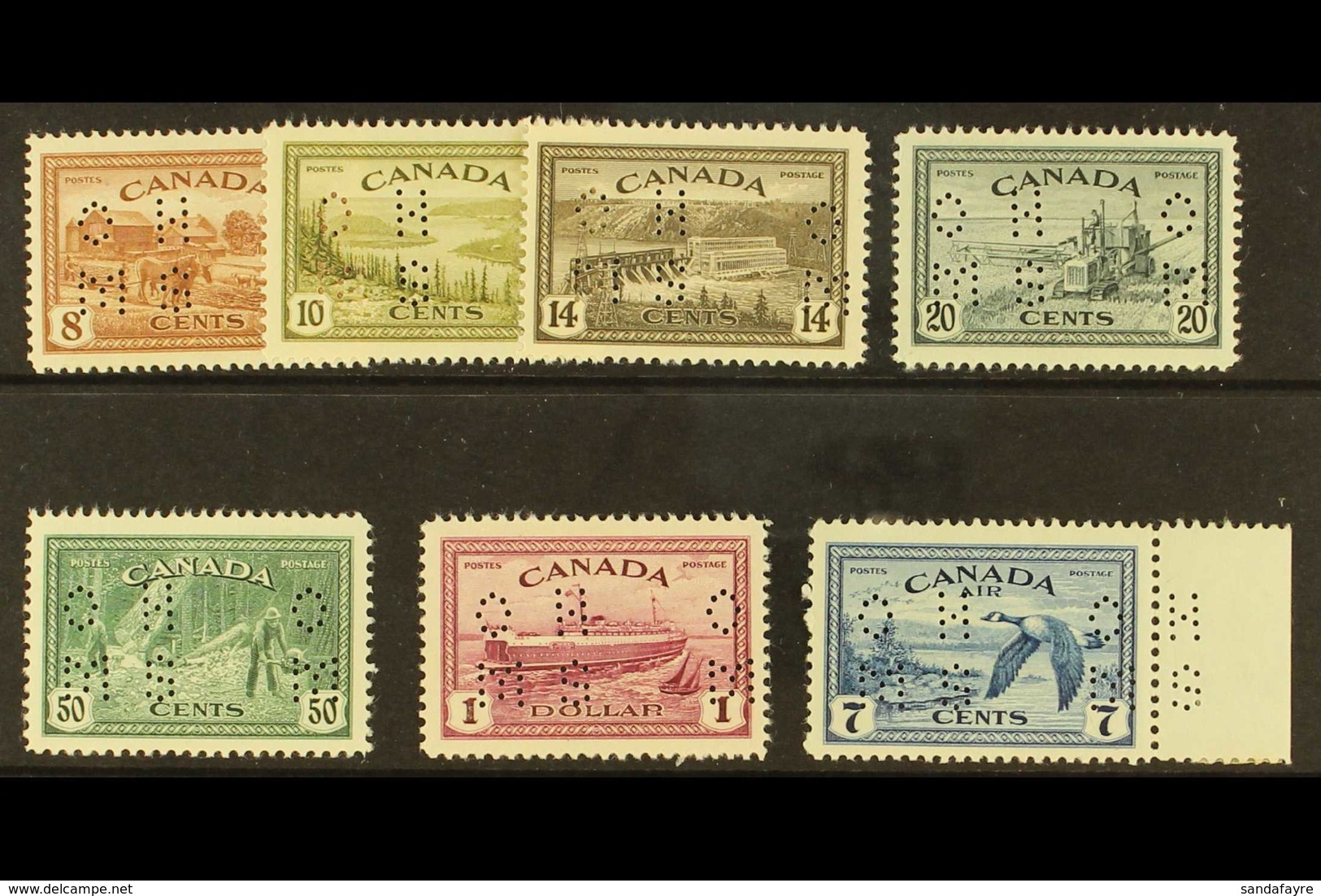 OFFICIALS 1946 Peace Re-conversion Complete Set Punctured With Type 2 "OHMS" Perfins, SG O153/O159, All Stamps Never Hin - Altri & Non Classificati