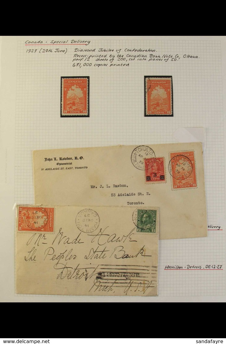 SPECIAL DELIVERY POSTAL HISTORY GROUP 1927 20c Orange Labels, SG S5, Used On A Range Of Covers, All With Special Deliver - Andere & Zonder Classificatie