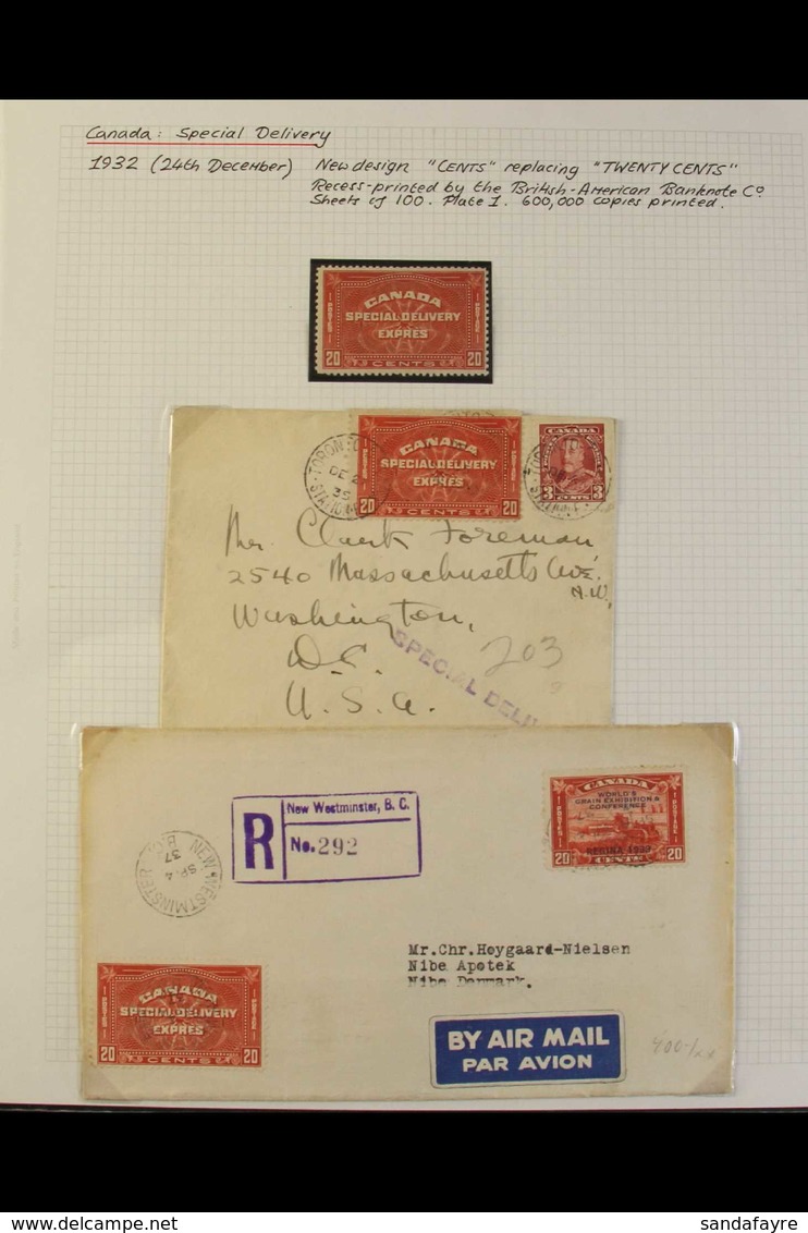 SPECIAL DELIVERY POSTAL HISTORY GROUP 1932 20c Brown-red Labels Inscribed "TWENTY CENTS," SG S7, Used On A Range Of Cove - Andere & Zonder Classificatie