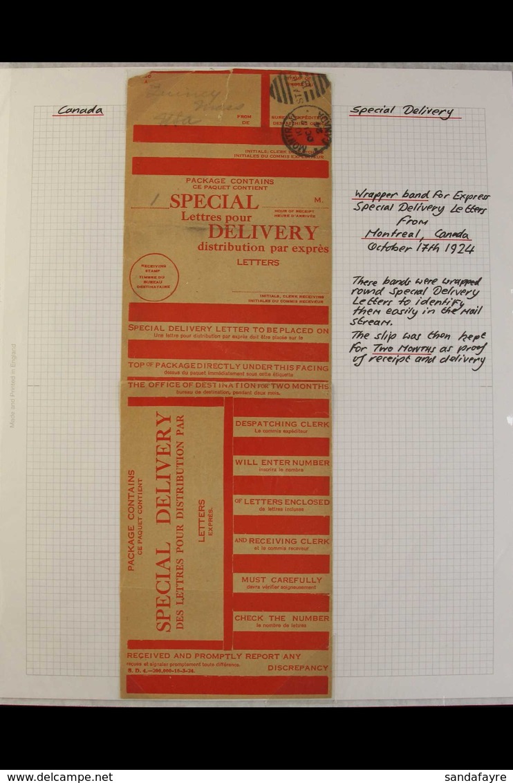 SPECIAL DELIVERY 1924 Red On Buff BAND For Wrapping Around Special Delivery Mail Items, This Example Used For One Letter - Andere & Zonder Classificatie