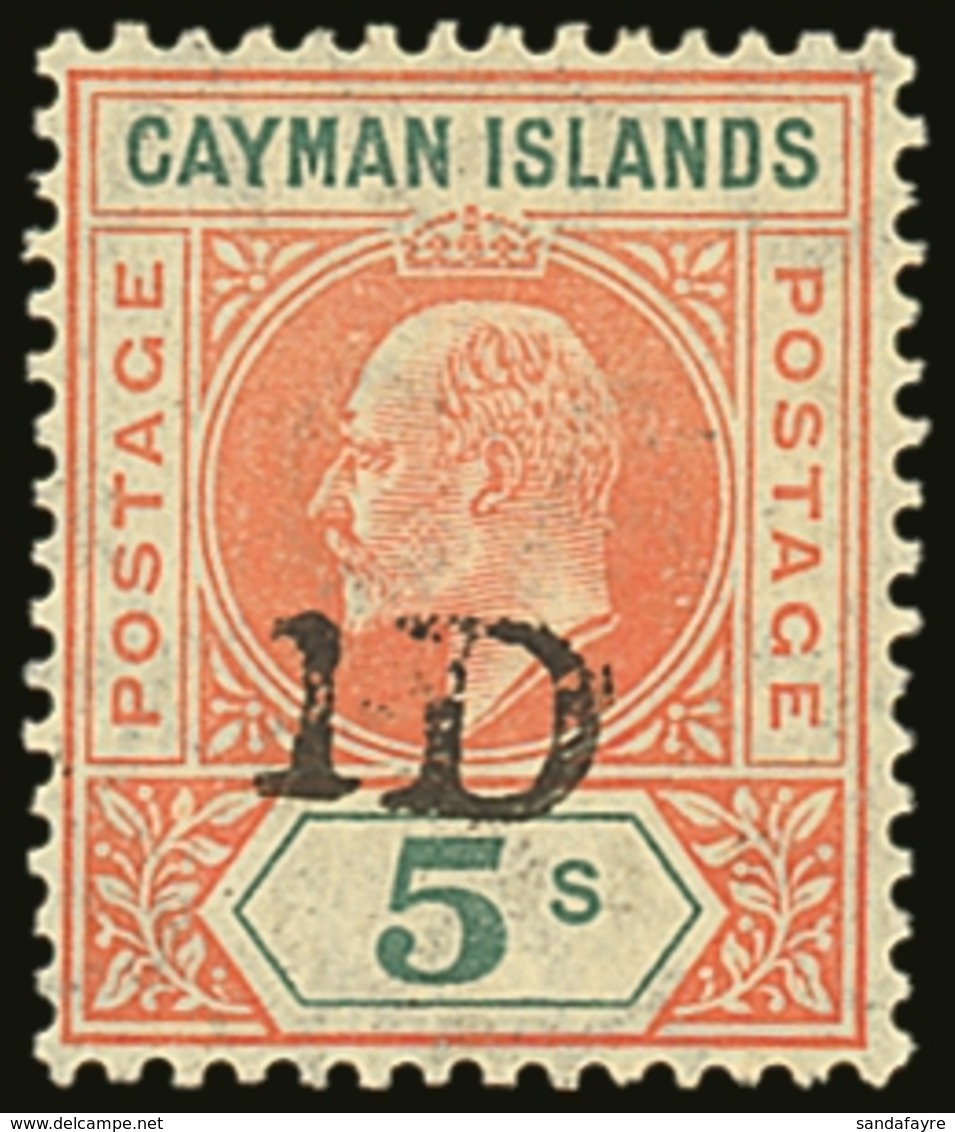 1907 "1D" On 5s Salmon And Green, SG 19, Never Hinged Mint. For More Images, Please Visit Http://www.sandafayre.com/item - Cayman Islands