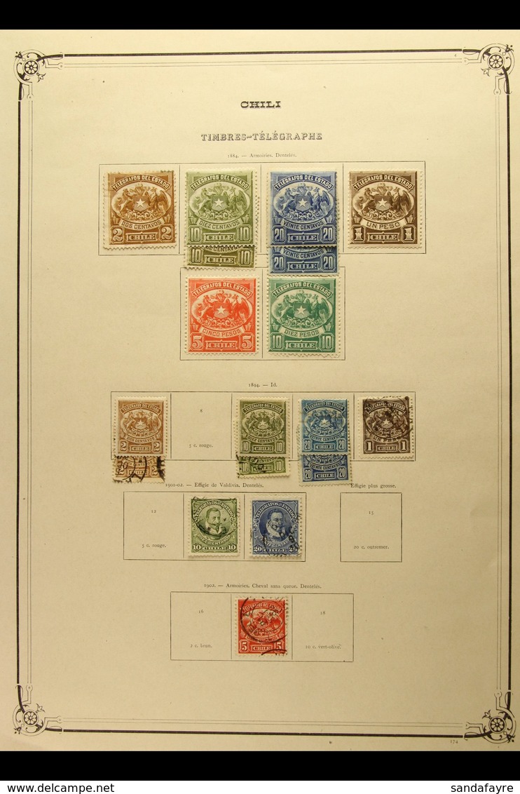 TELEGRAPHS 1884-1902 Mint & Used Collection On A Printed Page. Inc 1884 Set Mint To 10 Peso. Useful Selection (18 Stamps - Chili