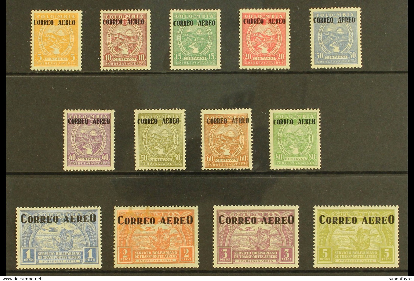 1932 Air "Correo Aereo" Overprints Complete Set, Scott C83/95 (SG 413/25, Michel 305/17), Fine Mint With Usual Disturbed - Kolumbien