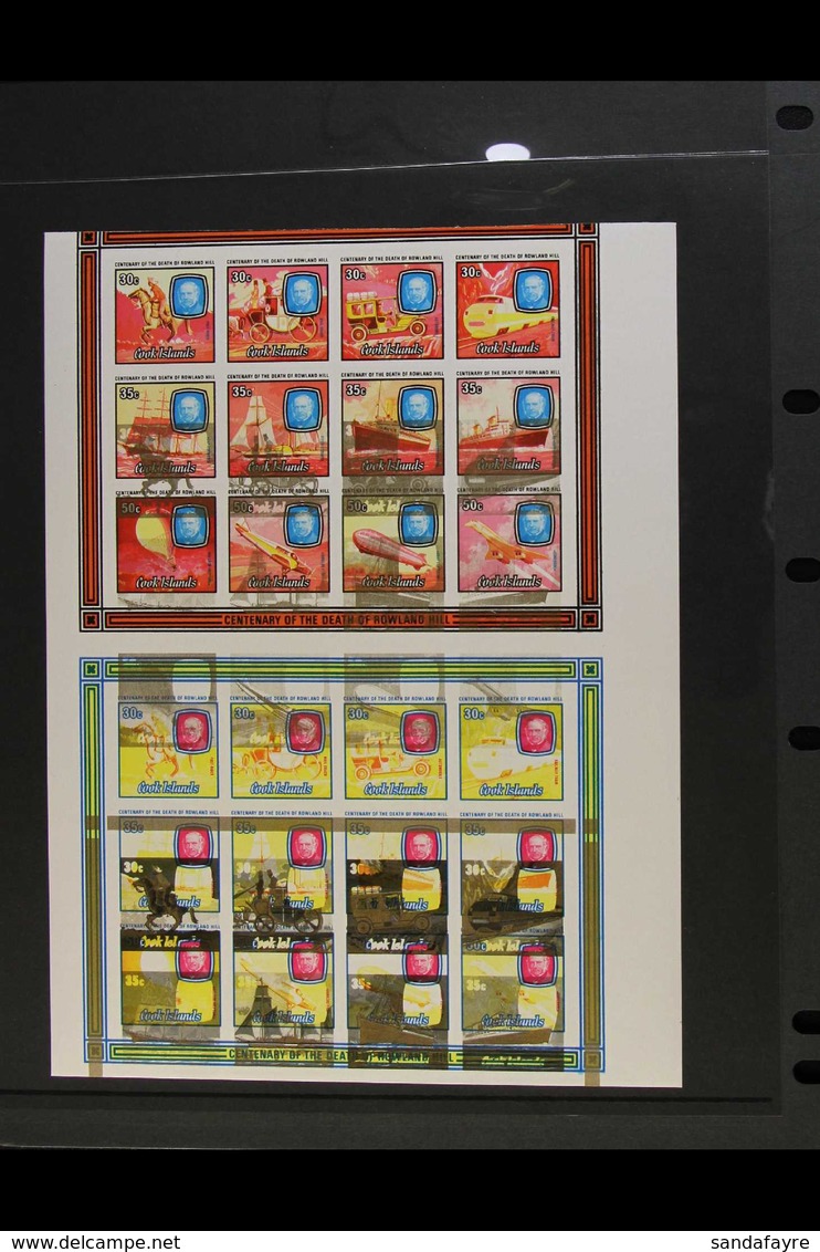 1979 Death Centenary Of Sir Rowland Hill Sheetlet Of 12 Stamps (SG MS645, Scott 516e, Yvert BF90), Vertical IMPERF COLOU - Cookeilanden