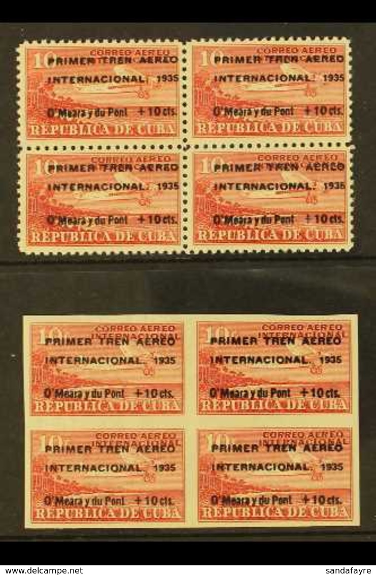 1931 10c + 10c Red Air Post Perf & Imperforate, Scott C16/17, Never Hinged Mint Blocks Of 4. Lovely (2 Blocks = 8 Stamps - Other & Unclassified