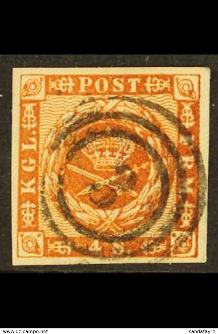 SCHLESWIG - HOLSTEIN 1858 4s Orange Brown, Mi 7a, SG 15 With 4 Clear Margins And Bearing A Lubeck Number "3" Target Canc - Andere & Zonder Classificatie