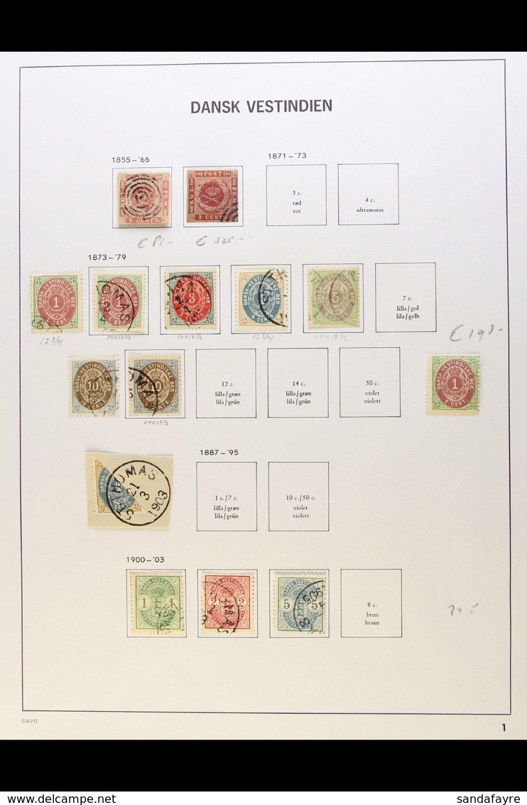 1855-1915 COLLECTION On Pages, Inc 1855 3c & 1866 3c (both With 4 Margins) Used, 1873-1902 Perf 14x13½ 1c, 3c, 5c & 10c  - Deens West-Indië