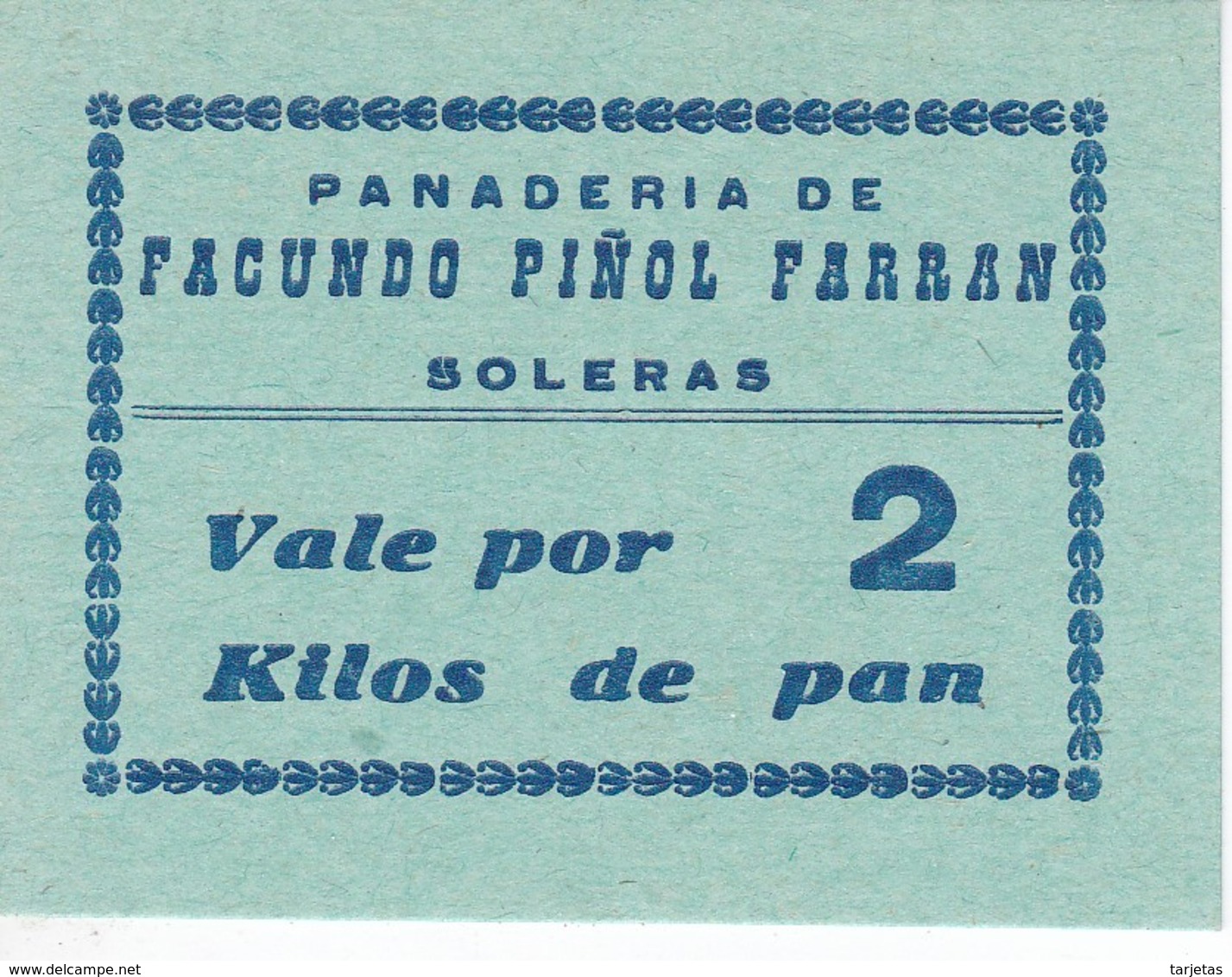 VALE POR 2 KILOS DE PAN DE LA PANADERIA FACUNDO PIÑOL FARRAN DE SOLERAS (LLEIDA-LERIDA) - Noodgeld