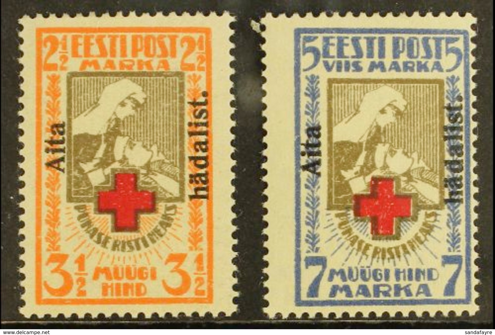 1923 Red Cross "Aita Hadalist" Overprinted Perforated Set, Mi 46A/47A, SG 49B/50B, Very Lightly Hinged Mint (2 Stamps) F - Estland