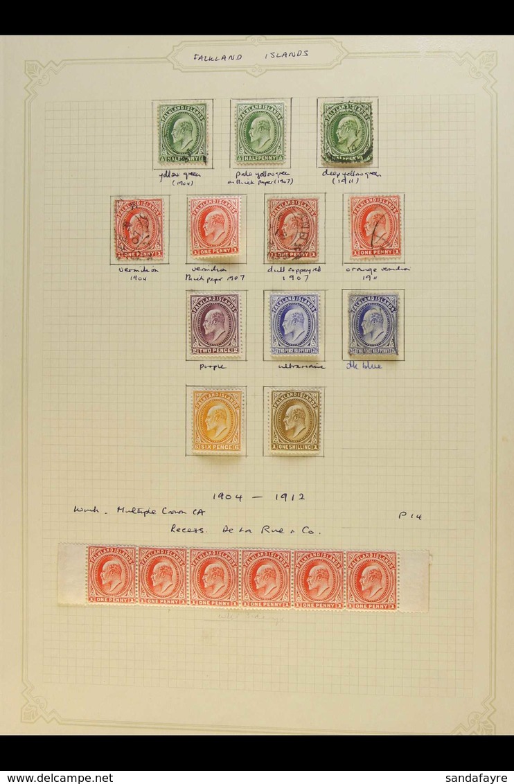 19045 - 12 EDWARD VII SELECTION Mint And Used Range On Leaves Including Mint Set To 1s With 5s Red, Used Values To 2½d W - Falklandeilanden
