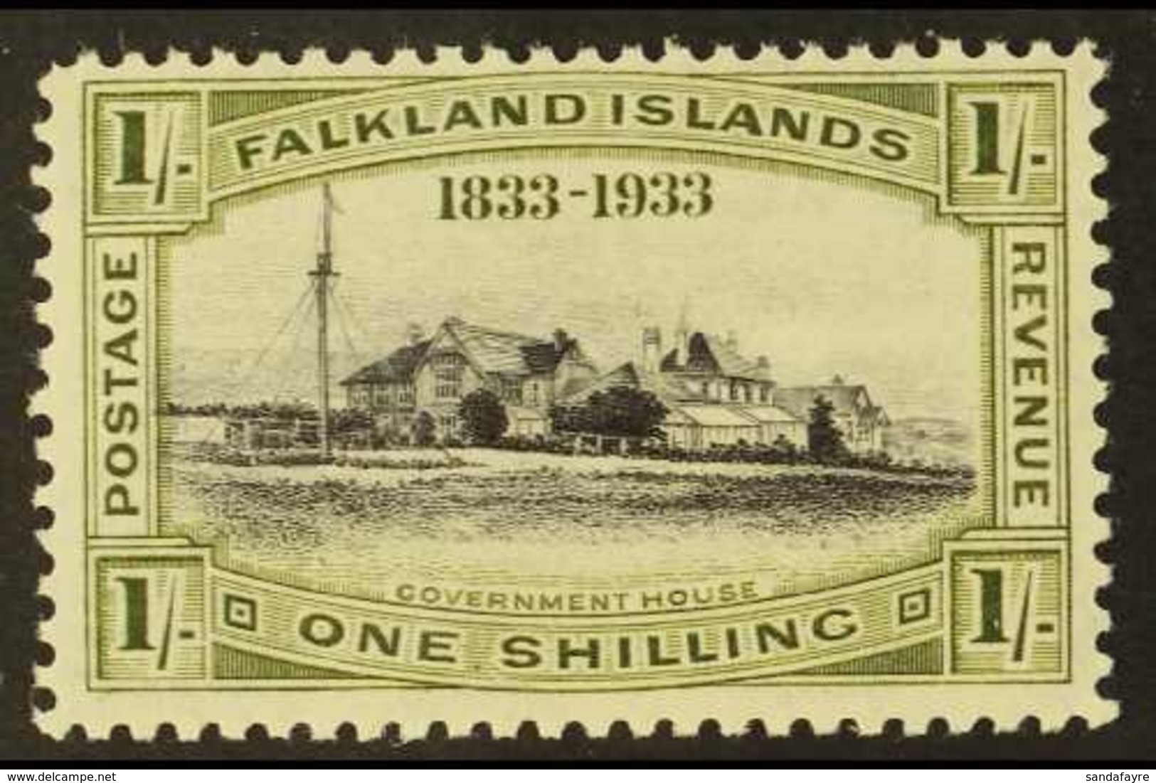1933 1s Black & Olive Green, SG 134, Fine Mint For More Images, Please Visit Http://www.sandafayre.com/itemdetails.aspx? - Falklandinseln