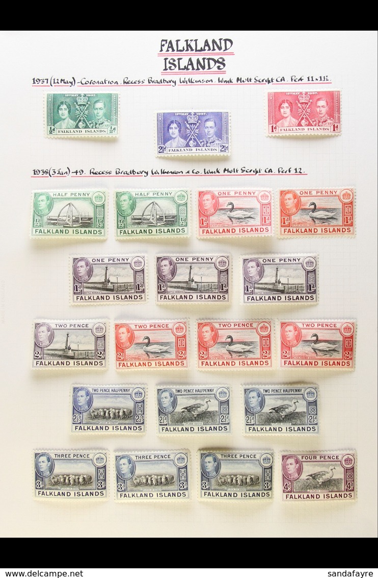 1937-1952 COMPLETE VERY FINE MINT COLLECTION On Leaves, Inc 1938-50 Set With Shades Inc 1d Black & Carmine, Both 3d & 1s - Falklandinseln