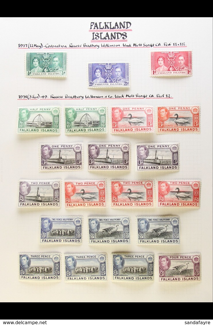 1937-1952 COMPLETE VERY FINE MINT COLLECTION On Leaves, Inc 1938-50 Set With Shades Inc 1d Black & Carmine, Both 3d & 1s - Falklandeilanden