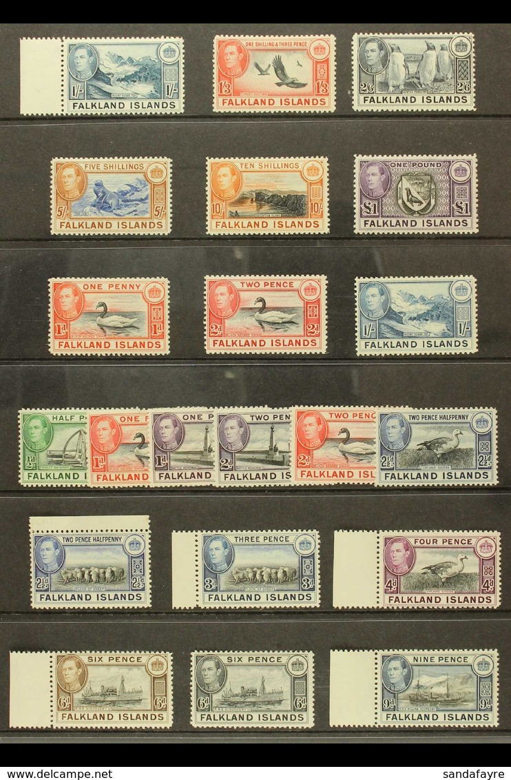 1938-50 Complete Definitive Set, SG 146/163, Fine Mint, Includes Additional Shades For 1d, 2d, And 1s, And With Many Val - Falklandinseln