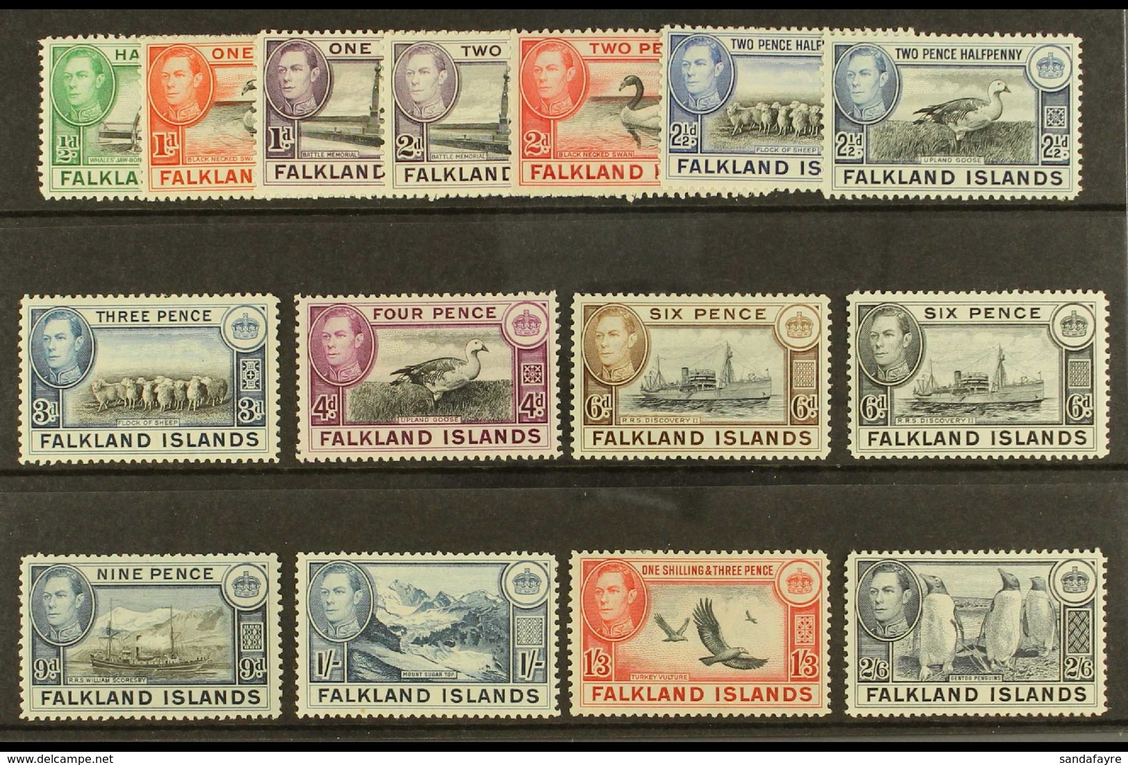 1938-50 Definitive Set Complete To 2s6d, SG 146/160, Fine Mint. (15 Stamps) For More Images, Please Visit Http://www.san - Falkland