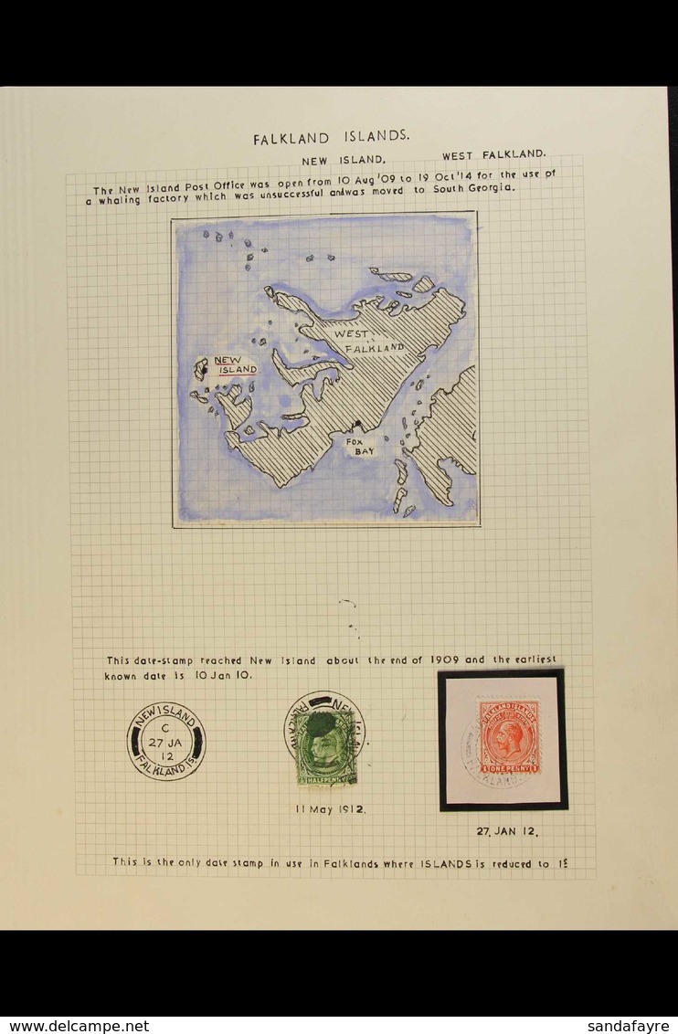 NEW ISLAND Attractive Album Page With Hand Drawn Map Showing New Island With Ed VII ½s Green With Somewhat Smudgy Cancel - Falkland Islands
