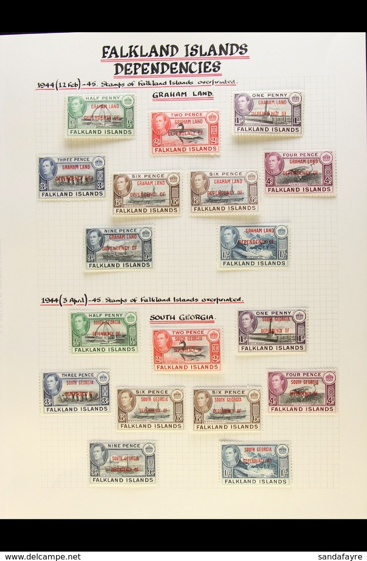 1944-1949 COMPLETE FINE MINT COLLECTION On Leaves, All Different, Inc 1944-45 Opts All Four Sets All With Both 6d Shades - Falkland Islands