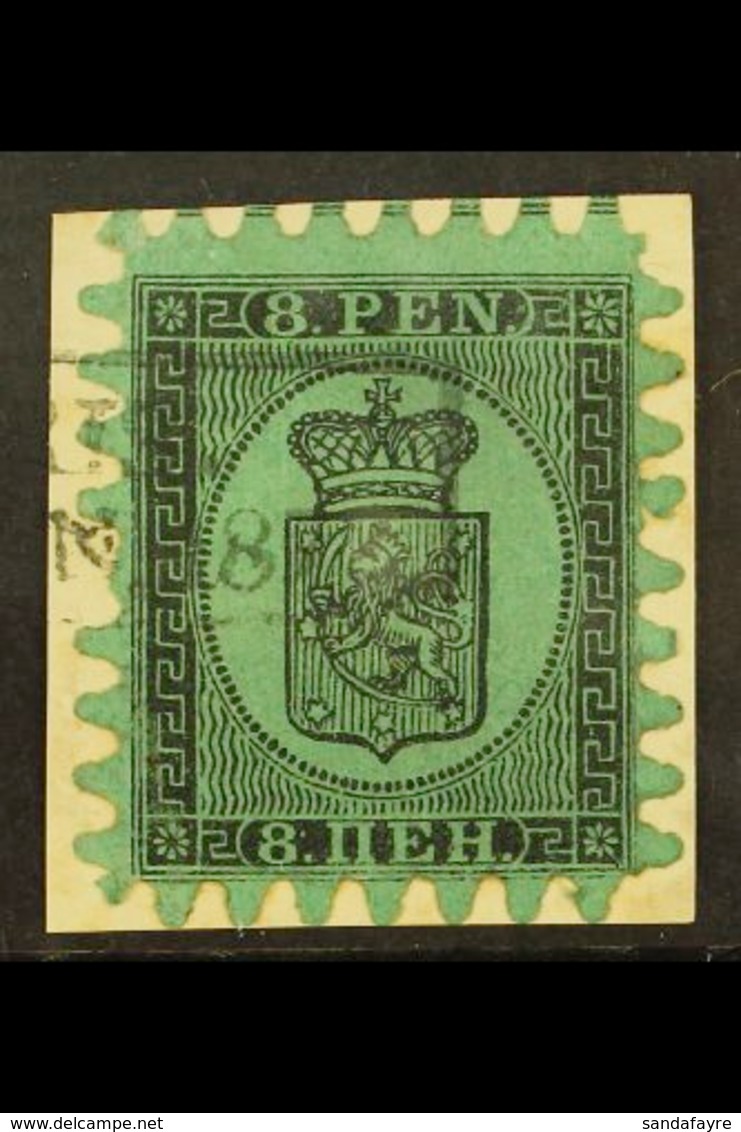 1866-67 8p Black/blue Green (Type II) Serpentine Roulette, SG 45, Fine Used On Piece, One Short Tooth To Left Side For M - Andere & Zonder Classificatie