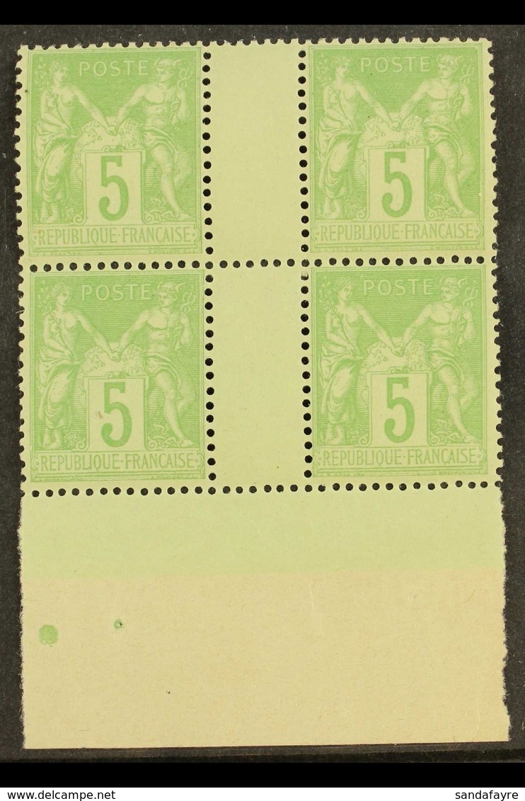 1898-1900 5c Yellow-green Sage Type III, Yvert 102, SG 282, Fine Never Hinged Mint Marginal GUTTER BLOCK Of 4, Very Fres - Andere & Zonder Classificatie