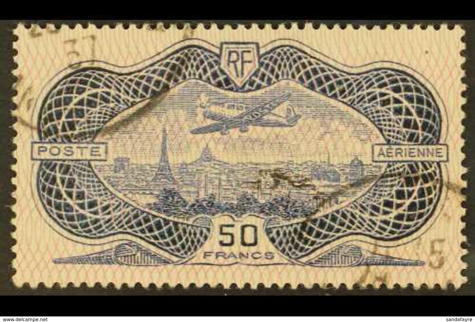 1936 50f Ultramarine & Rose Air (SG 541, Yvert 15), Fine Used With Two Cds Cancels, Fresh. For More Images, Please Visit - Other & Unclassified