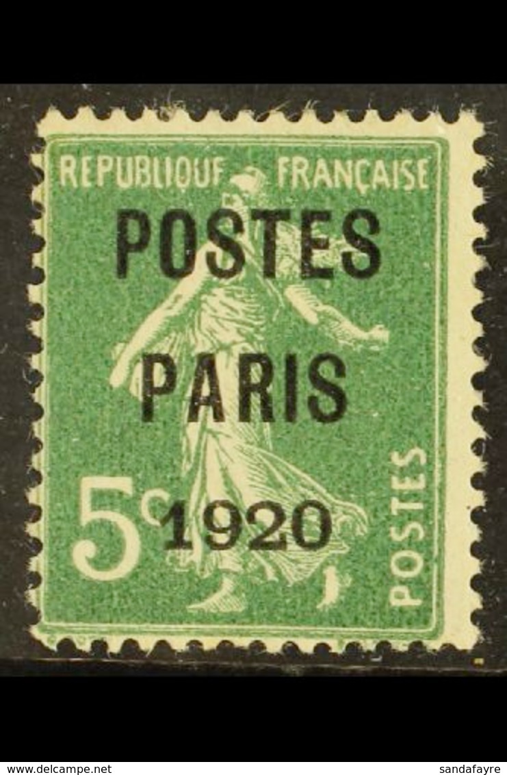 PRECANCELS 1920 5c "Postes Paris" Overprint, Yvert 24, Mint With Gum Disturbances, Fresh, Cat 425 Euro = £320+. For More - Other & Unclassified