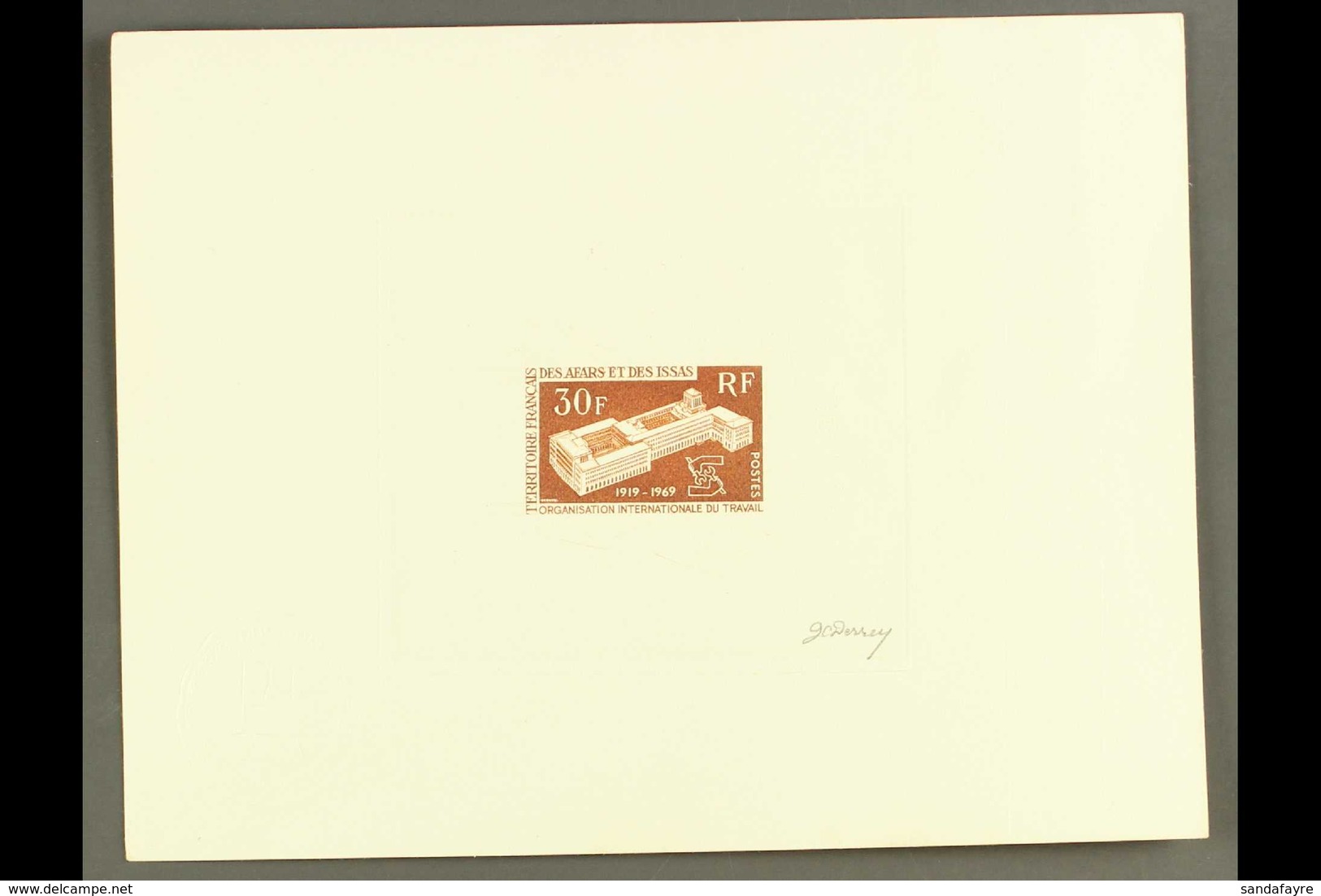 AFAR ET ISSAS 1969 30f ILO Imperf Sunken DIE PROOF, As Yvert 354, Printed In Brown On Card Ith Embossed Seal On Margin A - Sonstige & Ohne Zuordnung