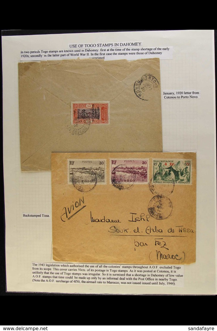 DAHOMEY TOGO USED IN 1920 (20 Jan) Cover To Porto Novo Bearing 15c "Togo" Opt'd Stamp Tied By "Cotonou" Pmk On Reverse,  - Andere & Zonder Classificatie