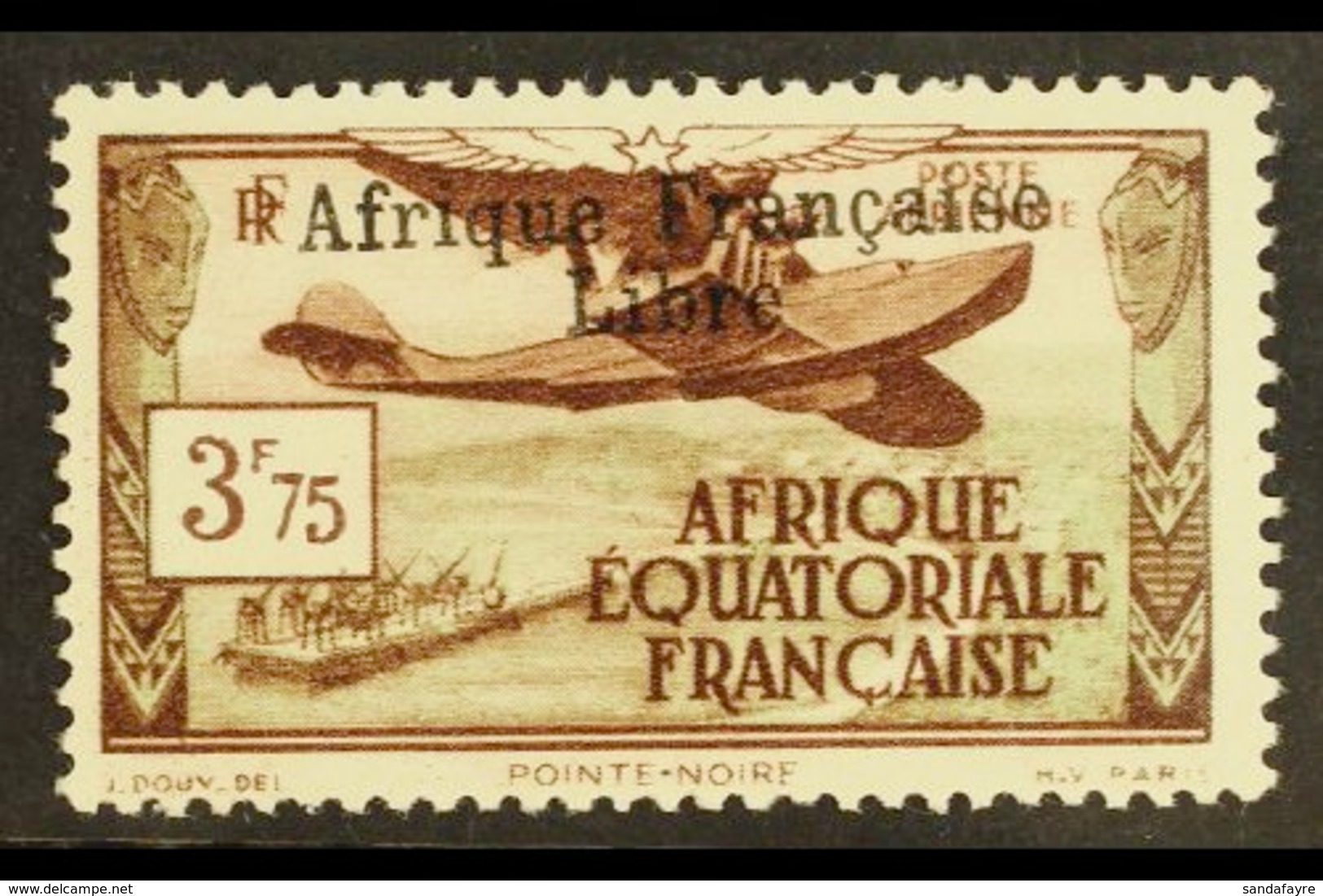 FRENCH EQUATORIAL AFRICA 1940-41 3.75f Chocolate & Green Air "Afrique Francaise Libre" Overprint (Yvert 16, SG 157), Fin - Andere & Zonder Classificatie
